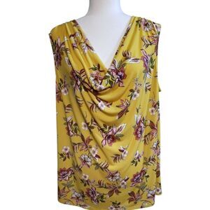 EST 1946 Sleeveless Pullover Shell Yellow Floral Plus Size